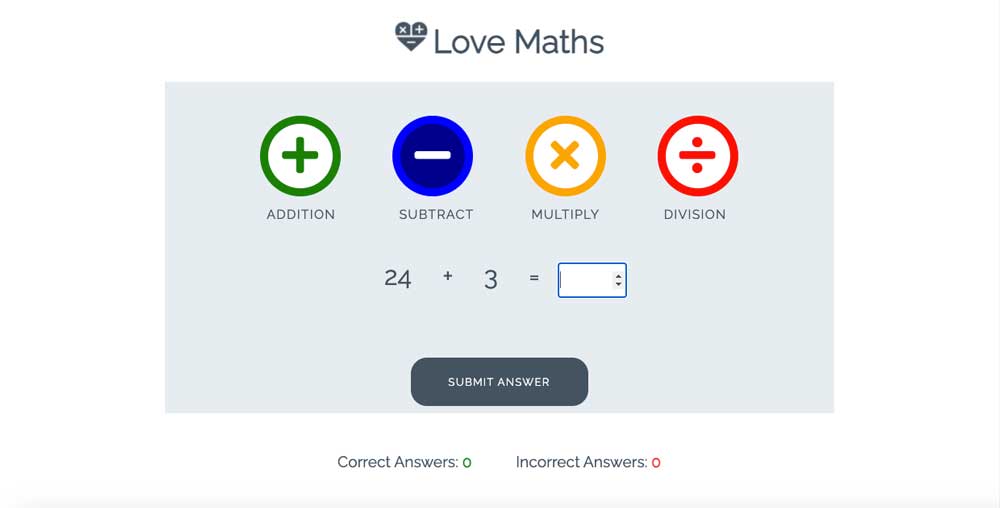 Screenshot of love maths website